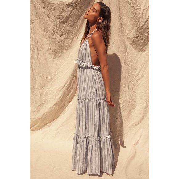 NWT Lulus Vacay Babe Grey Striped Halter Maxi Dress XS - Picture 3 of 10